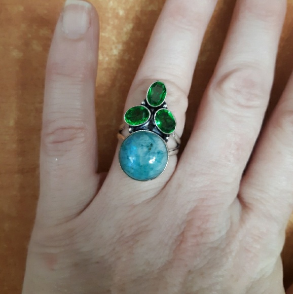 New Rainbow Moonstone & Chrome Diopside Silver Ring. - Picture 4 of 8